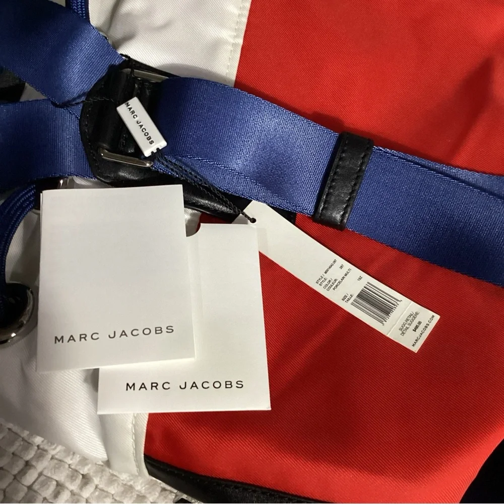 Marc Jacobs Red White Black Unisex Sport Nylon Bucket Sling Duffle Backpack NEW